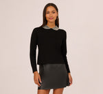 Long Sleeve Pearly Beaded Collar Sweater In Black 4