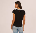 Cap Sleeve Pearly Collar Top In Black 6