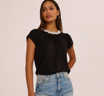 Cap Sleeve Pearly Collar Top In Black 1