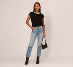 Cap Sleeve Pearly Collar Top In Black 2