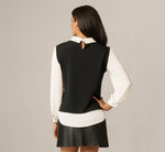 Pearly Collar Sweater Vest Twofer Top In Black Ivory 6