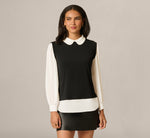 Pearly Collar Sweater Vest Twofer Top In Black Ivory 3