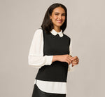 Pearly Collar Sweater Vest Twofer Top In Black Ivory 1