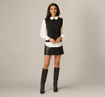 Pearly Collar Sweater Vest Twofer Top In Black Ivory 2