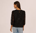 Three Quarter Sleeve Sequin Bead Top In Black 6
