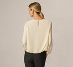 Long Sleeve Pearly Rhinestone Bubble Hem Top In Pastry Cream 6