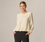 Long Sleeve Pearly Rhinestone Bubble Hem Top In Pastry Cream 3
