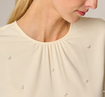 Long Sleeve Pearly Rhinestone Bubble Hem Top In Pastry Cream 5