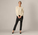 Long Sleeve Pearly Rhinestone Bubble Hem Top In Pastry Cream 2