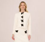 Chenille Boucle Bow Cardigan In Ivory Black 4
