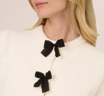 Chenille Boucle Bow Cardigan In Ivory Black 5