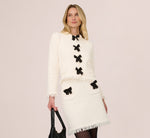 Chenille Boucle Bow Cardigan In Ivory Black 2