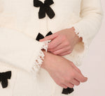 Chenille Boucle Bow Cardigan In Ivory Black 6