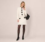 Chenille Boucle Bow Cardigan In Ivory Black 3
