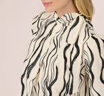 Long Sleeve Tie Neck Blouse In Ivory Black Abstract Brush 4
