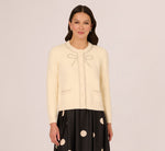 Pearly Bow Cardigan Sweater In Cream 3