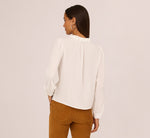 Long Sleeve Semisheer Floral Collar Blouse In Ivory 6