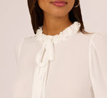 Long Sleeve Semisheer Floral Collar Blouse In Ivory 4