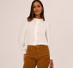 Long Sleeve Semisheer Floral Collar Blouse In Ivory 1