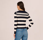 Striped Open Knit Sailor Collar Cardigan In Blue Moon Ivory 6