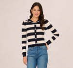 Striped Open Knit Sailor Collar Cardigan In Blue Moon Ivory 3