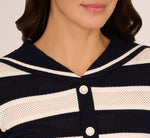 Striped Open Knit Sailor Collar Cardigan In Blue Moon Ivory 4