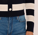 Striped Open Knit Sailor Collar Cardigan In Blue Moon Ivory 5