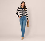 Striped Open Knit Sailor Collar Cardigan In Blue Moon Ivory 2