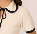 Short Sleeve Collared Cotton Crochet Top In Ivory Blue Moon 4