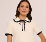 Short Sleeve Collared Cotton Crochet Top In Ivory Blue Moon 1