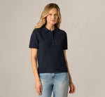 Short Sleeve Open Pointelle Polo Top In Blue Moon 3