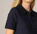 Short Sleeve Open Pointelle Polo Top In Blue Moon 4