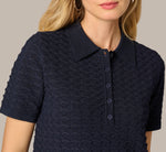 Short Sleeve Open Pointelle Polo Top In Blue Moon 5