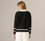 Long Sleeve Drop Shoulder Twofer Sweater In Black Ivory 6