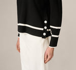 Long Sleeve Drop Shoulder Twofer Sweater In Black Ivory 4