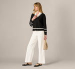 Long Sleeve Drop Shoulder Twofer Sweater In Black Ivory 2