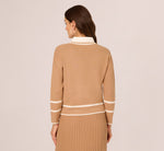 Long Sleeve Drop Shoulder Twofer Sweater In Golden Camel Ivory 6
