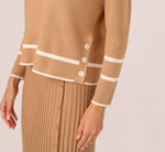 Long Sleeve Drop Shoulder Twofer Sweater In Golden Camel Ivory 4