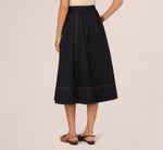 Contrast Stitching Drawstring Midi Skirt In Navy Khaki 5