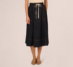 Contrast Stitching Drawstring Midi Skirt In Navy Khaki 2