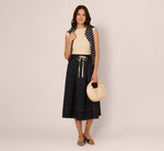 Contrast Stitching Drawstring Midi Skirt In Navy Khaki 1