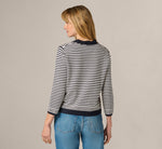 Fringe Trim Cardigan Sweater In Navy Ivory 6