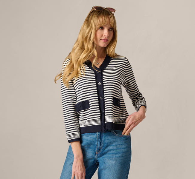 Multi Colored Fringe Trim Cardigan Sweater - Adrianna Papell