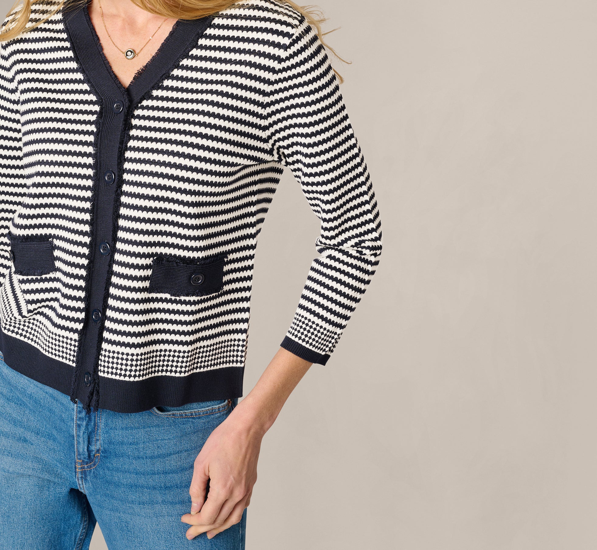 Multi Colored Fringe Trim Cardigan Sweater - Adrianna Papell