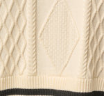 Long Sleeve Cable Knit Twofer Sweater Top In Cream Black W  Ivory 7
