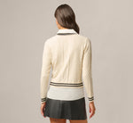 Long Sleeve Cable Knit Twofer Sweater Top In Cream Black W  Ivory 6