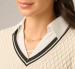 Long Sleeve Cable Knit Twofer Sweater Top In Cream Black W  Ivory 4