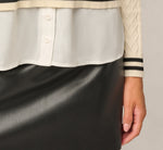 Long Sleeve Cable Knit Twofer Sweater Top In Cream Black W  Ivory 5