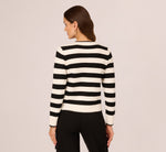 Textured Knit Blanket Stitch Cardigan Sweater In Ivory Black 6