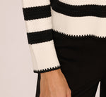 Textured Knit Blanket Stitch Cardigan Sweater In Ivory Black 4